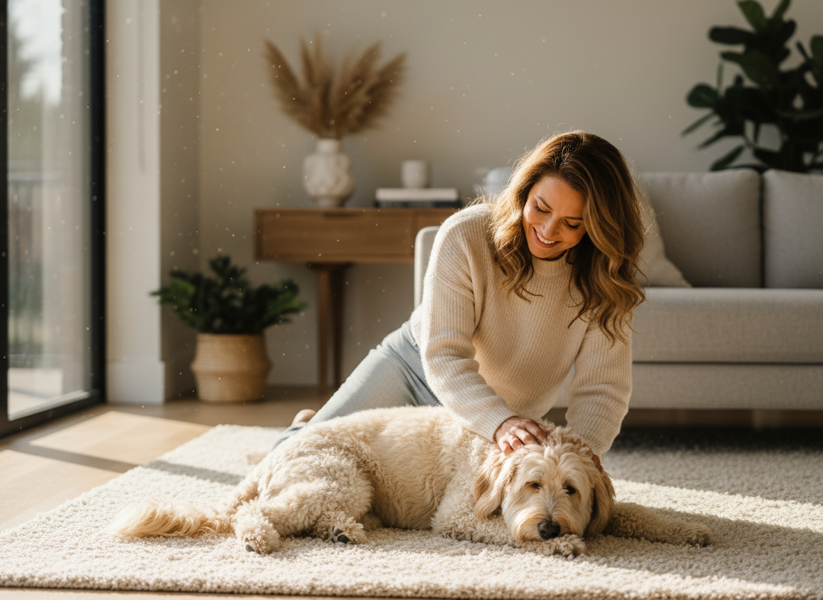 Happy dog and owner interaction